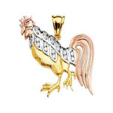 Load image into Gallery viewer, 14k Tri Color Gold 31mm CZ Rooster Assorted Pendant