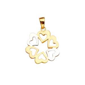 14k Tri Color Gold 17mm 6 Hearts Assorted Pendant