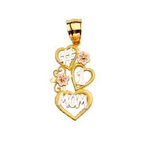 14k Tri Color Gold 12mm #1 Mom Assorted Pendant