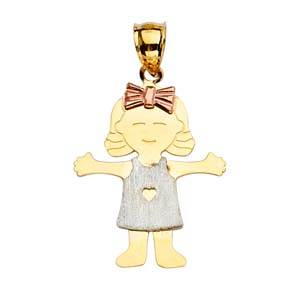 14k Tri Color Gold 21mm Girl Assorted Pendant