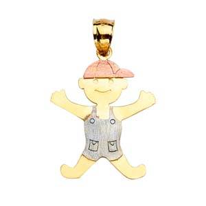 14k Tri Color Gold 21mm Boy Assorted Pendant