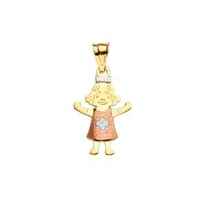 14k Tri Color Gold 11mm Girl Assorted Pendant