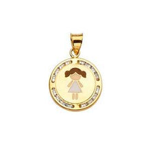 Load image into Gallery viewer, 14k Yellow Gold 15mm CZ Enamel Girl Assorted Pendant