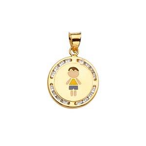 14k Yellow Gold 15mm CZ Enamel Boy Assorted Pendant
