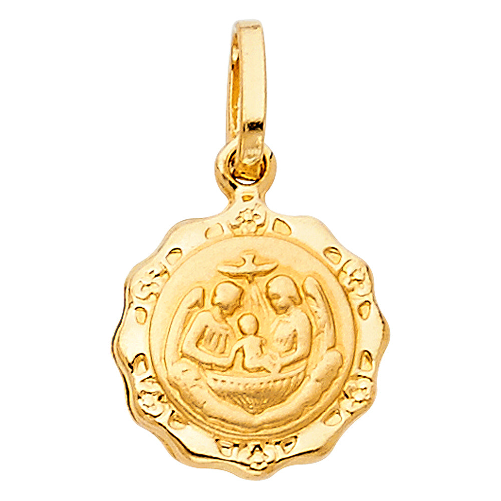 14K Yellow Gold 12mm Baptism Religious Pendant