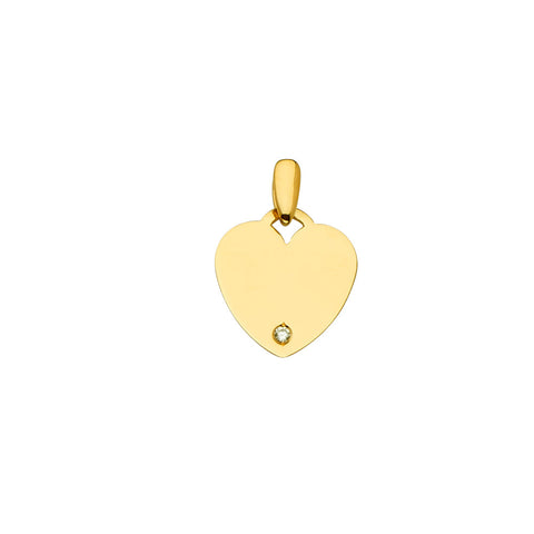 14K Yellow Engravable CZ Heart Pendant 1.2grams