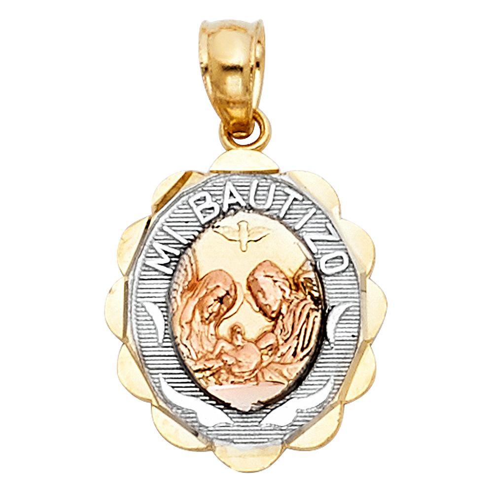 14K Tri Color 13mm Baptism Religious Pendant