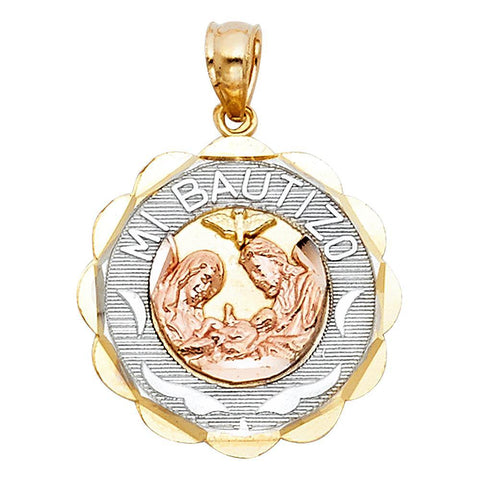 14K Tri Color 18mm Baptism Religious Pendant