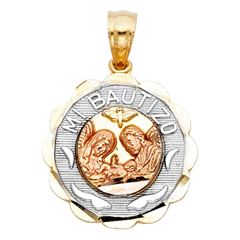 14K Tri Color 15mm Baptism Religious Pendant