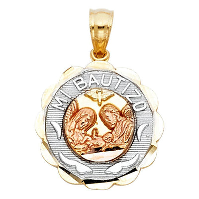14K Tri Color 15mm Baptism Religious Pendant - silverdepot