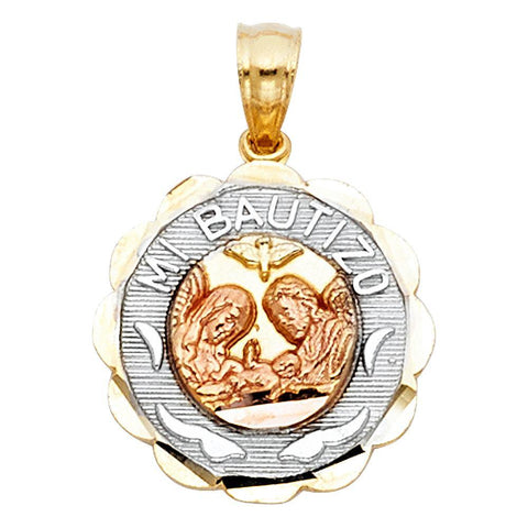 14K Tri Color 15mm Baptism Religious Pendant