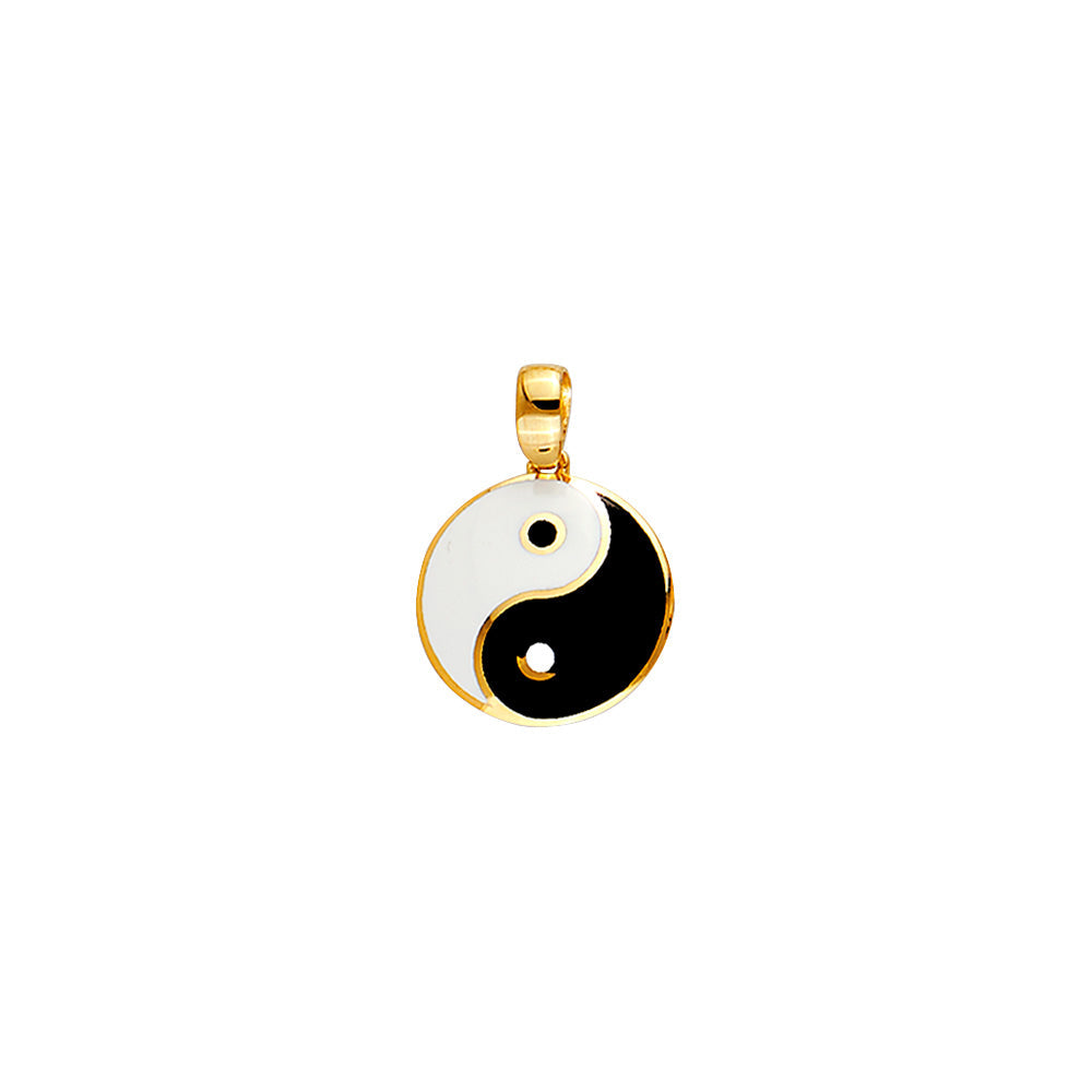 14K Yellow Gold Black and White Yin Yang Pendant
