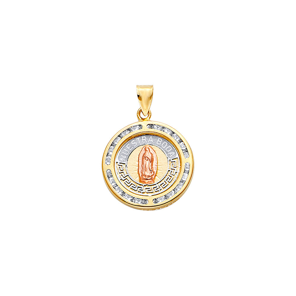 14K Tricolor Gold Round Guadalupe Religious pendant