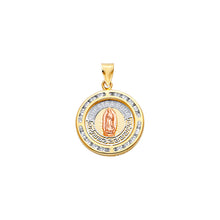 Load image into Gallery viewer, 14K Tricolor Gold Round Guadalupe Religious pendant