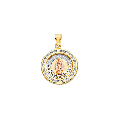 14K Tricolor Gold Round Guadalupe Religious pendant