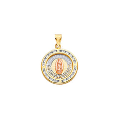 14K Tricolor Gold Round Guadalupe Religious pendant