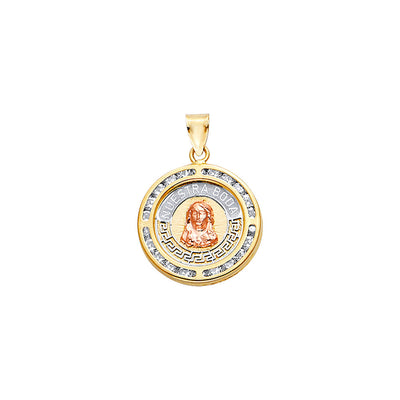 14K Tricolor Gold Round Jesus Religious pendant