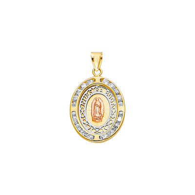 14K Tricolor Gold Oval Lady of Guadalupe Religious pendant