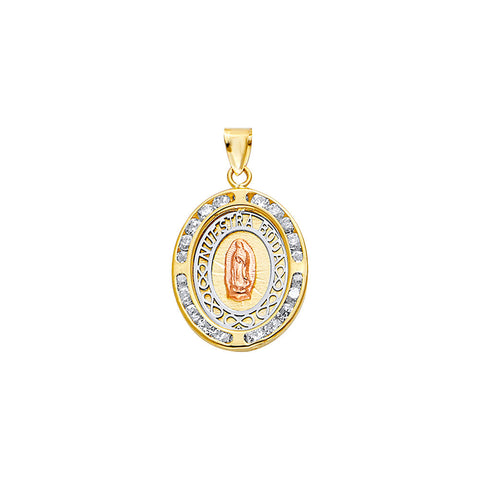 14K Tricolor Gold Oval Lady of Guadalupe Religious pendant
