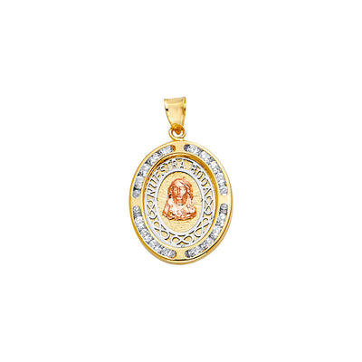 14K Tricolor Gold Oval Jesus Religious pendant