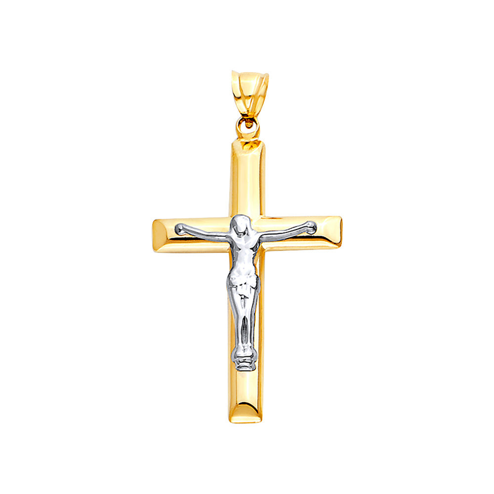 14K Yellow Gold  and White Gold Crucifix Pendant