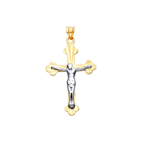 14K Yellow Gold Cross with curved borders Pendant