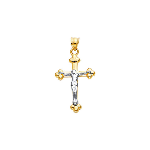 14K Yellow Gold Small Crucifix curved Pendant