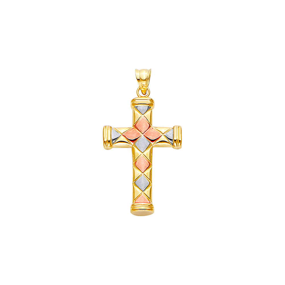 14K Yellow Gold Tri color Cross Pendant