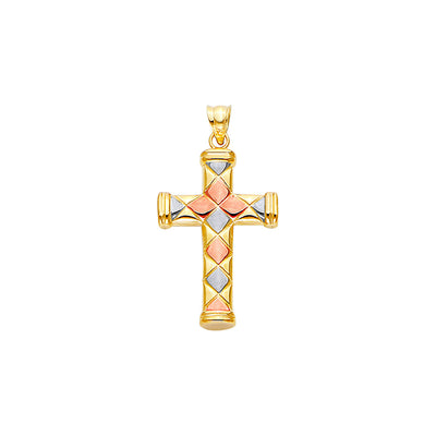 14K Yellow Gold Tri color Cross Pendant