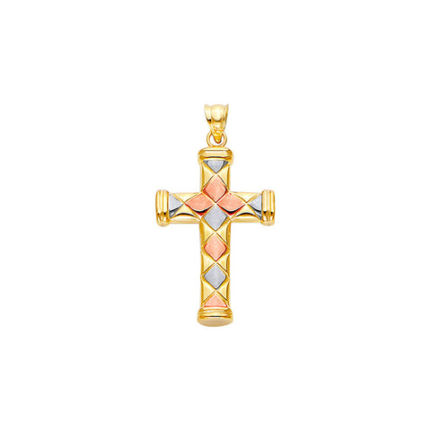 14K Yellow Gold Tri color Cross Pendant
