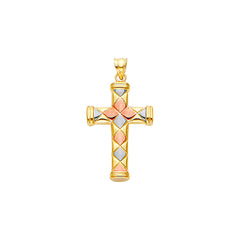 14K Yellow Gold Tri color Cross Pendant