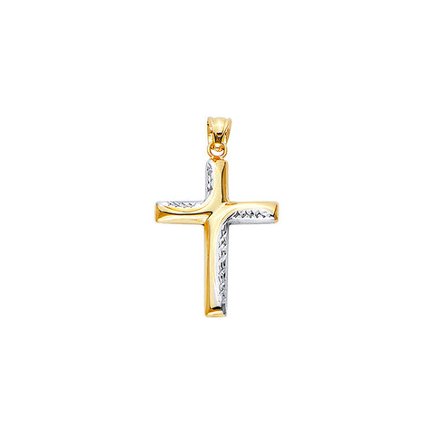 14K Yellow Gold Diamond Cut Cross Pendant