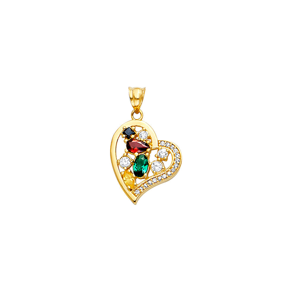 14K Yellow Gold Multi Stone Heart Pendant