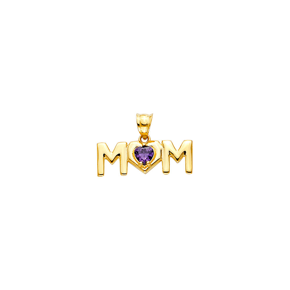 14K Yellow Gold MOM with Amethyst CZ Pendant