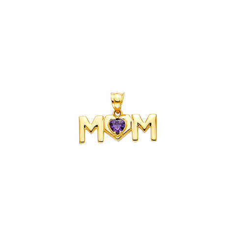 14K Yellow Gold MOM with Amethyst CZ Pendant