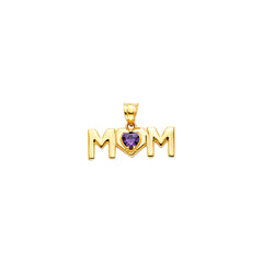 14K Yellow Gold MOM with Amethyst CZ Pendant