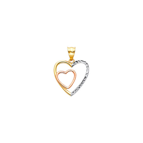 14K Tricolor Gold Two Hearts Pendant