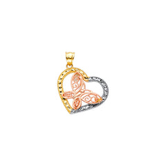 14K Tricolor Gold Butterfly in a Heart Pendant