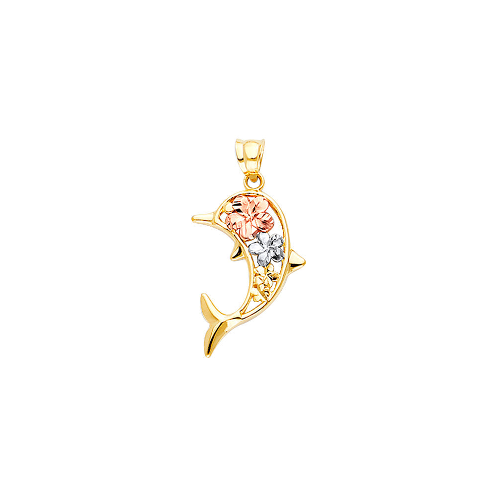 14K Tricolor Gold Dolphin Pendant