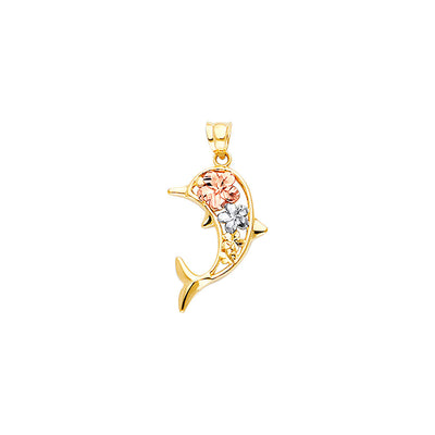 14K Tricolor Gold Dolphin Pendant