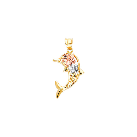 14K Tricolor Gold Dolphin Pendant