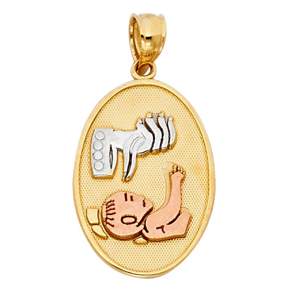 14K Tri Color 13mm Religious Pendant