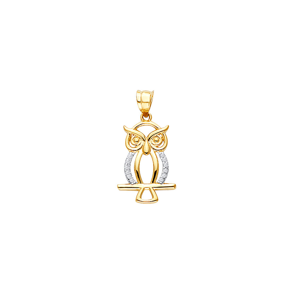 14K Yellow Gold OWL Cz Pendant
