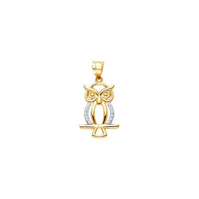 14K Yellow Gold OWL Cz Pendant