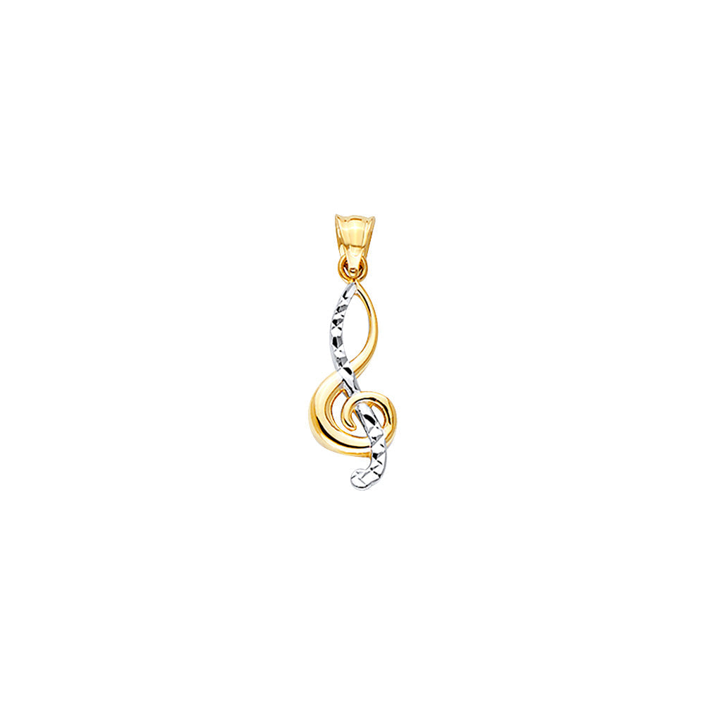 14K Yellow Gold Diamond Cut Music Note Pendant