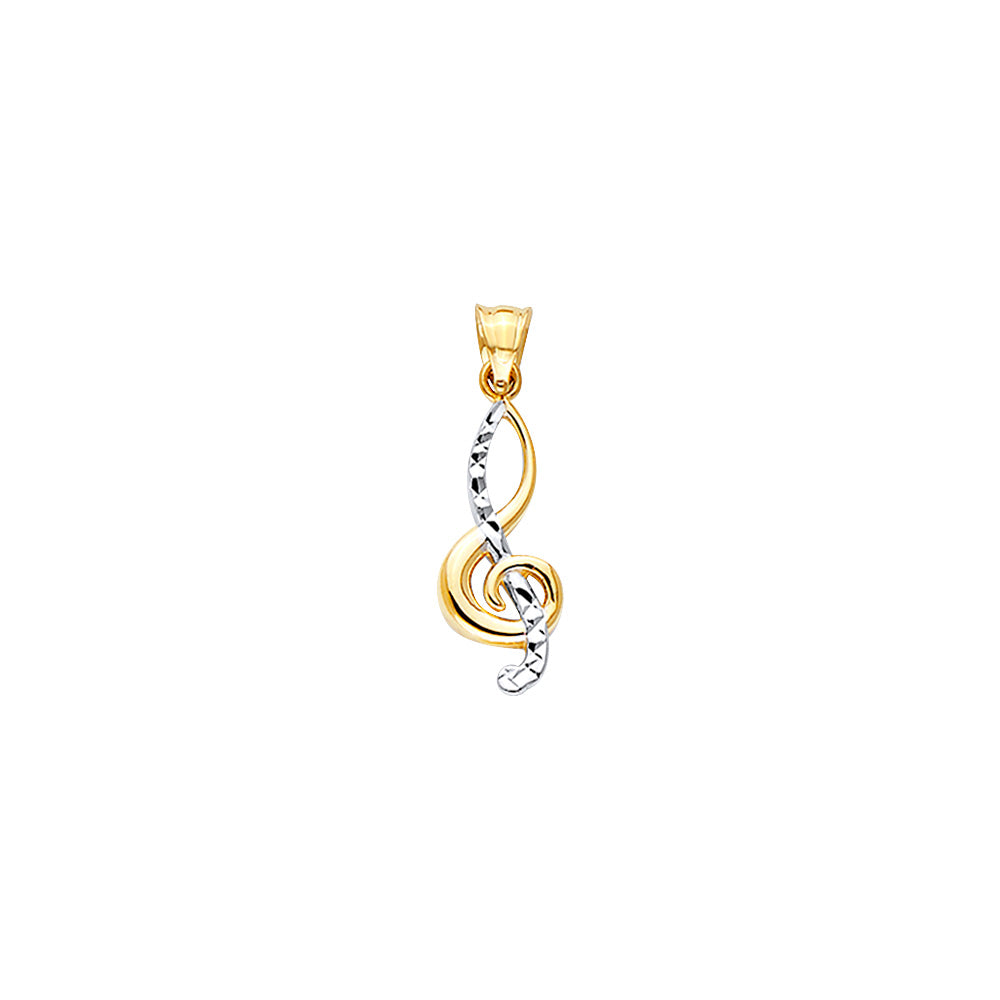 14K Yellow Gold Diamond Cut Music Note Pendant