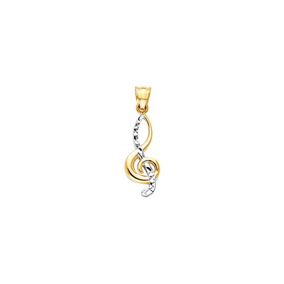 14K Yellow Gold Diamond Cut Music Note Pendant