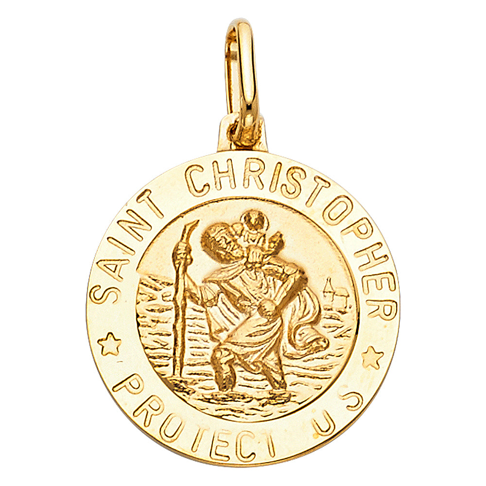 14K Yellow Gold 20mm St. Christopher Religious Pendant