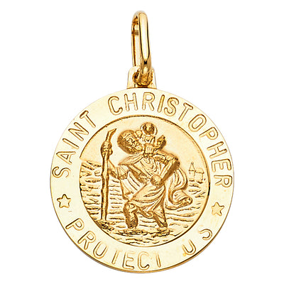 14K Yellow Gold 20mm St. Christopher Religious Pendant
