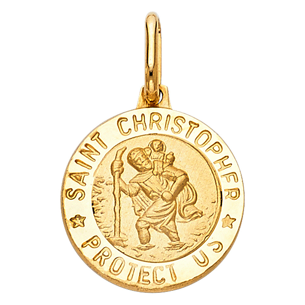 14K Yellow Gold 15mm St. Christopher Religious Pendant